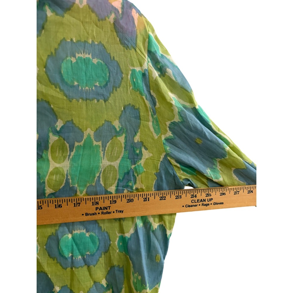Rockflowerpaper Hillary Lime Beach Tunic‎ XL Blue Green Ikat Cotton Embroidered - Picture 2 of 9